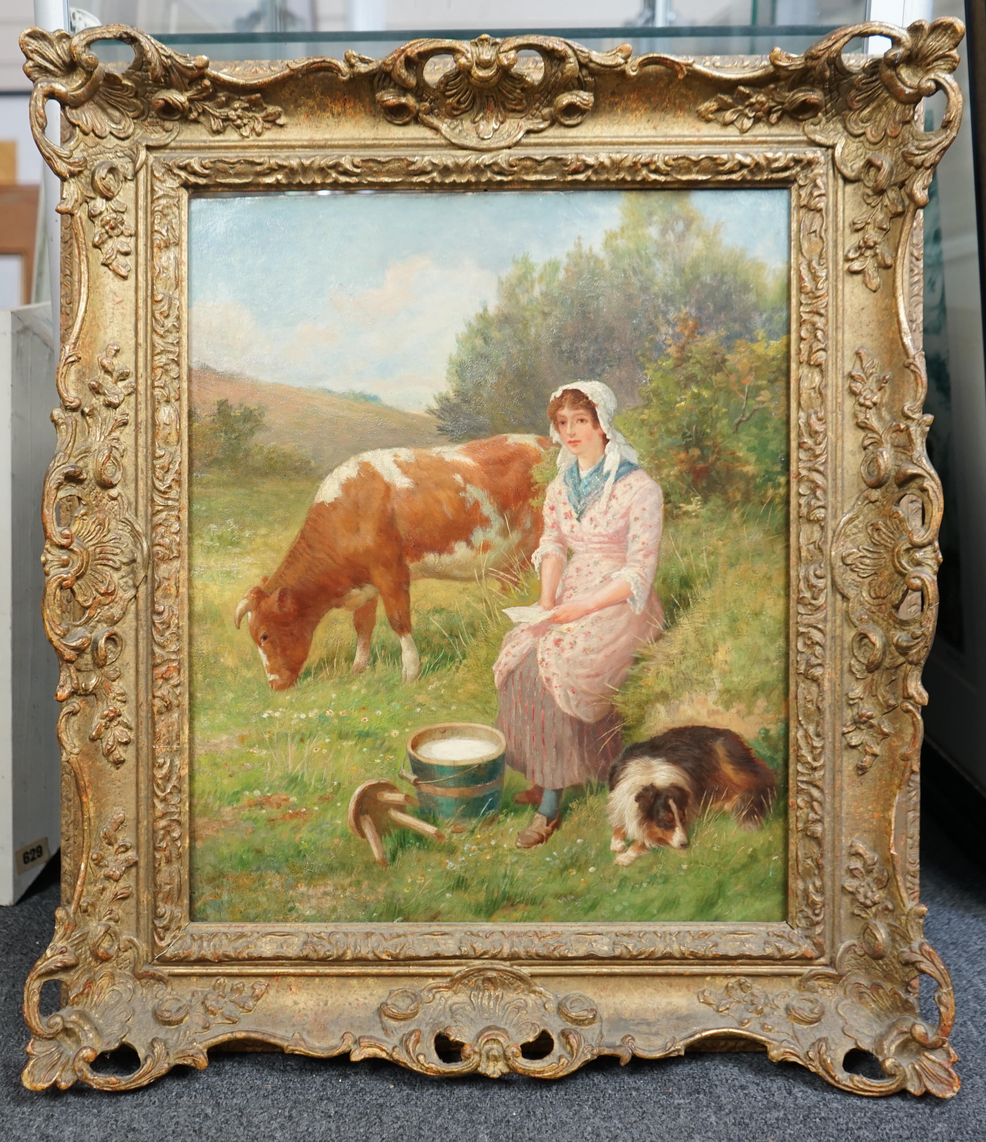 Edwin James Douglas (Scottish, 1848-1914), 'Milking Time, Sark', oil on canvas, 49 x 40cm